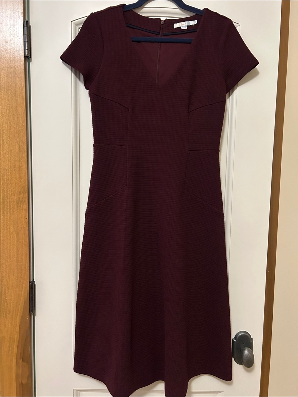 Boden Burgundy Textured Fit-and-Flare Midi Dress